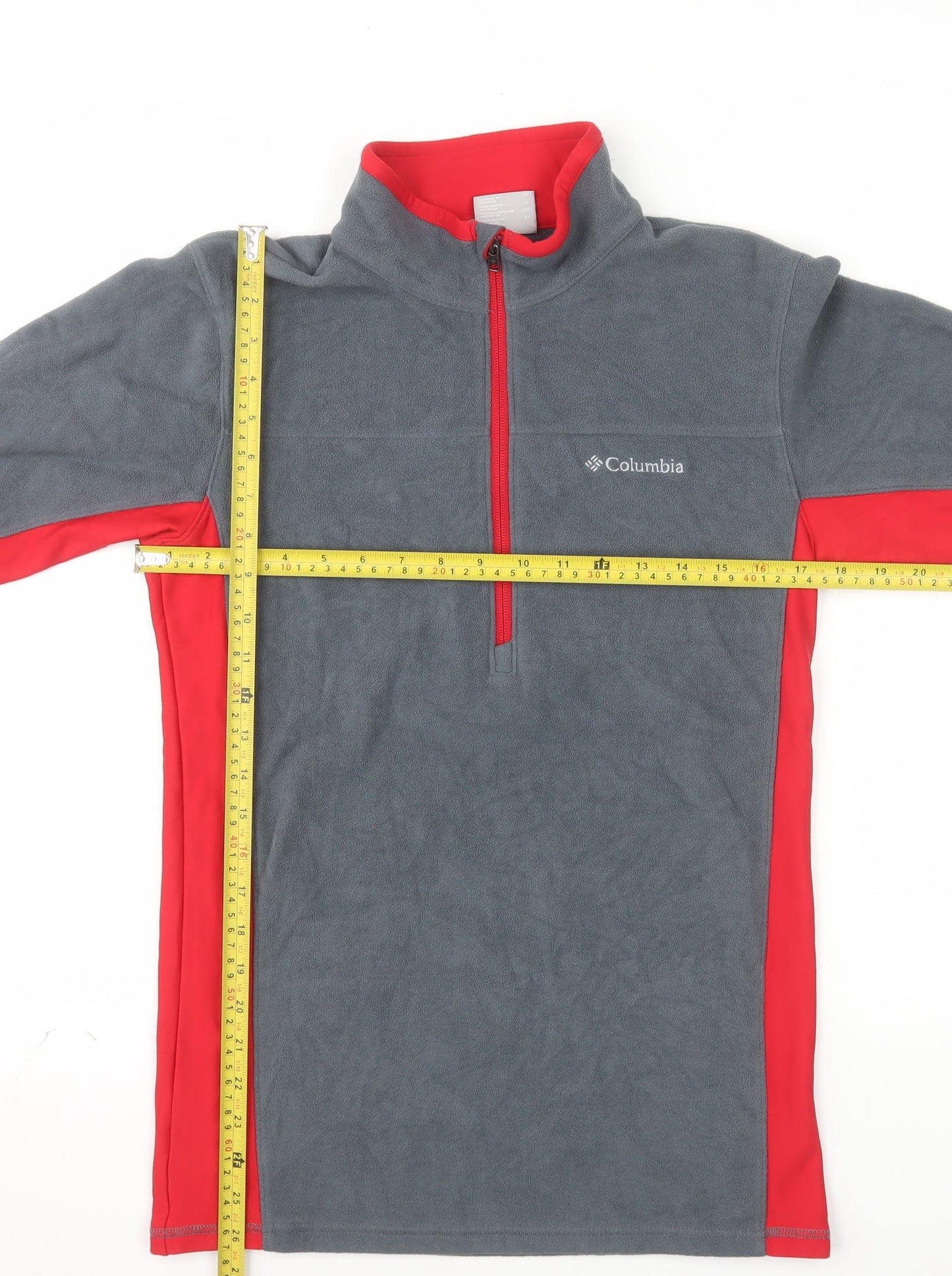 Columbia Men's Grey Red 1/4 Zip Fleece Pullover Sweatshirt XS