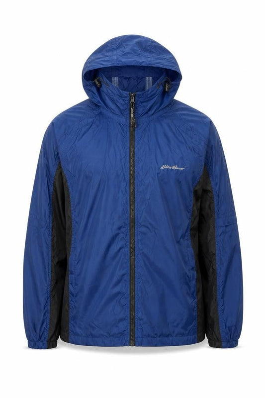 Eddie Bauer Men's Blue M Windbreaker Jacket Hooded Nylon Outdoor
