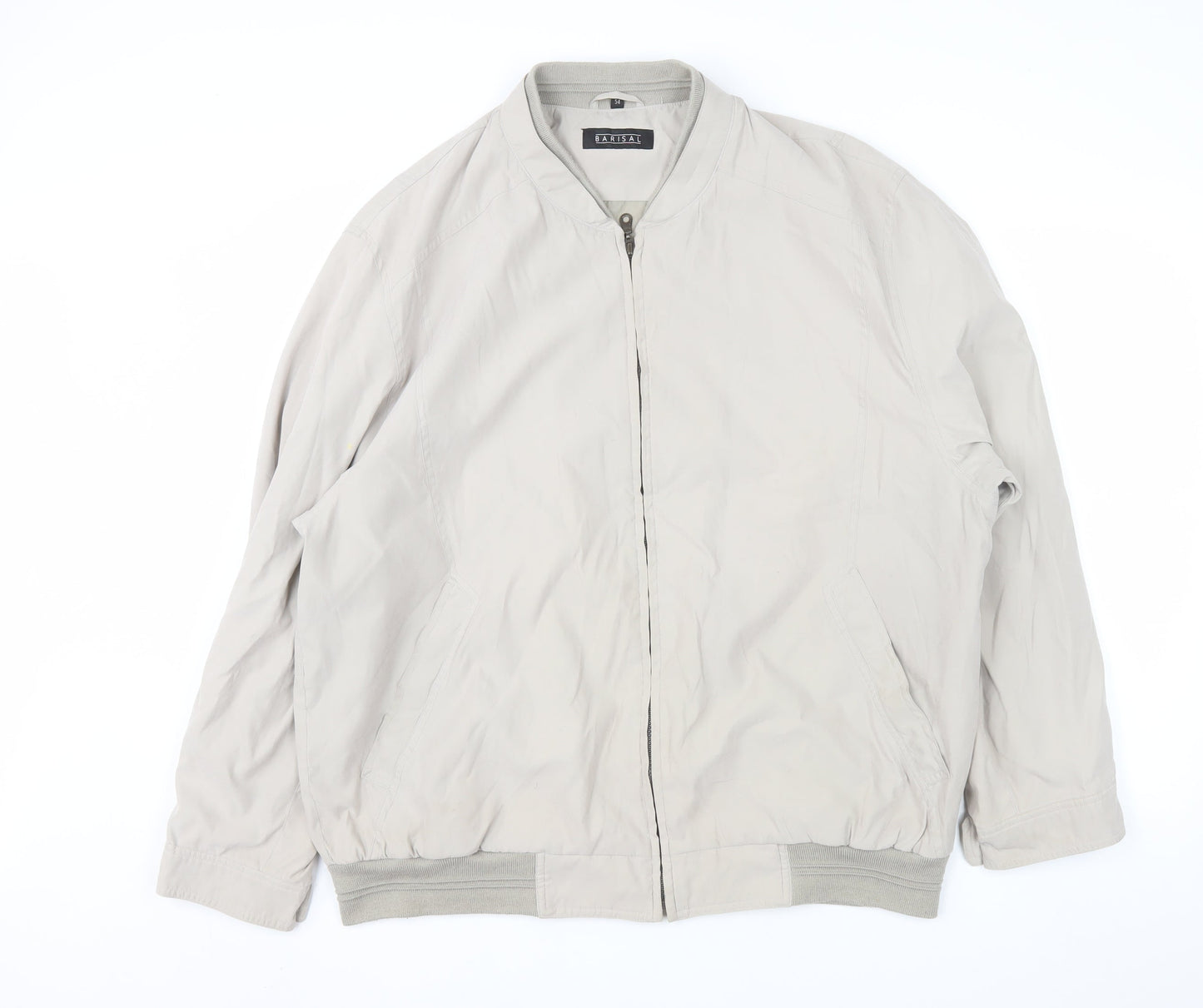 Barisal Men’s Beige Bomber Jacket Size 54 Regular Fit Zip Front