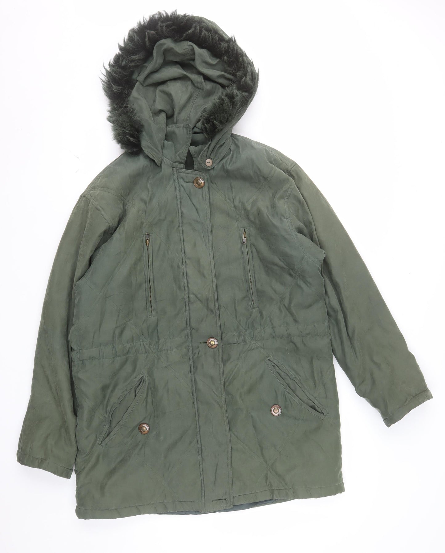 Cleo Women’s Green Faux Fur Trim Hooded Parka Jacket S