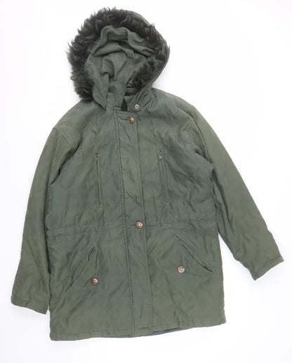 Cleo Women’s Green Faux Fur Trim Hooded Parka Jacket S