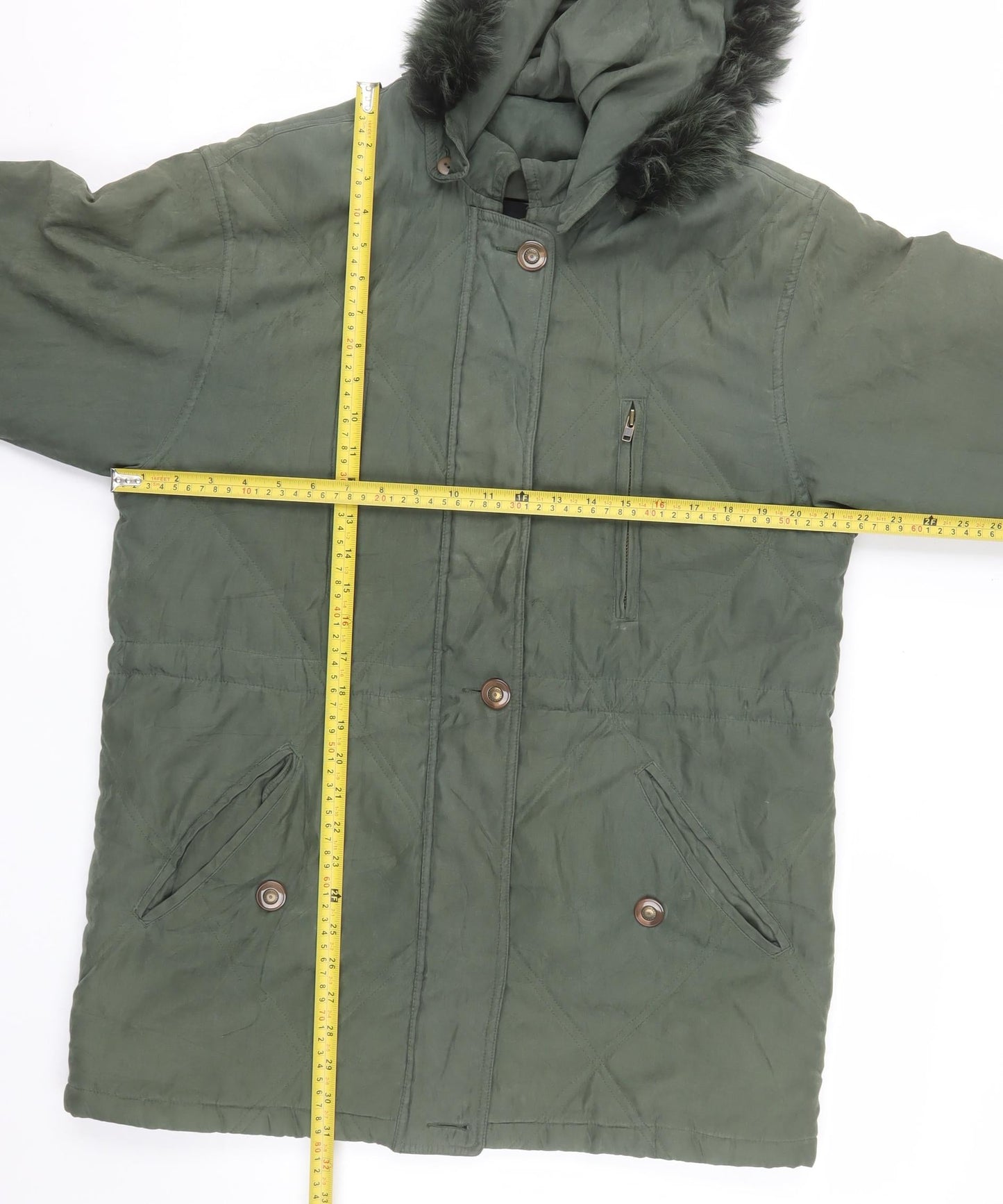 Cleo Women’s Green Faux Fur Trim Hooded Parka Jacket S