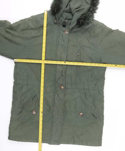Cleo Women’s Green Faux Fur Trim Hooded Parka Jacket S