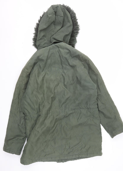 Cleo Women’s Green Faux Fur Trim Hooded Parka Jacket S