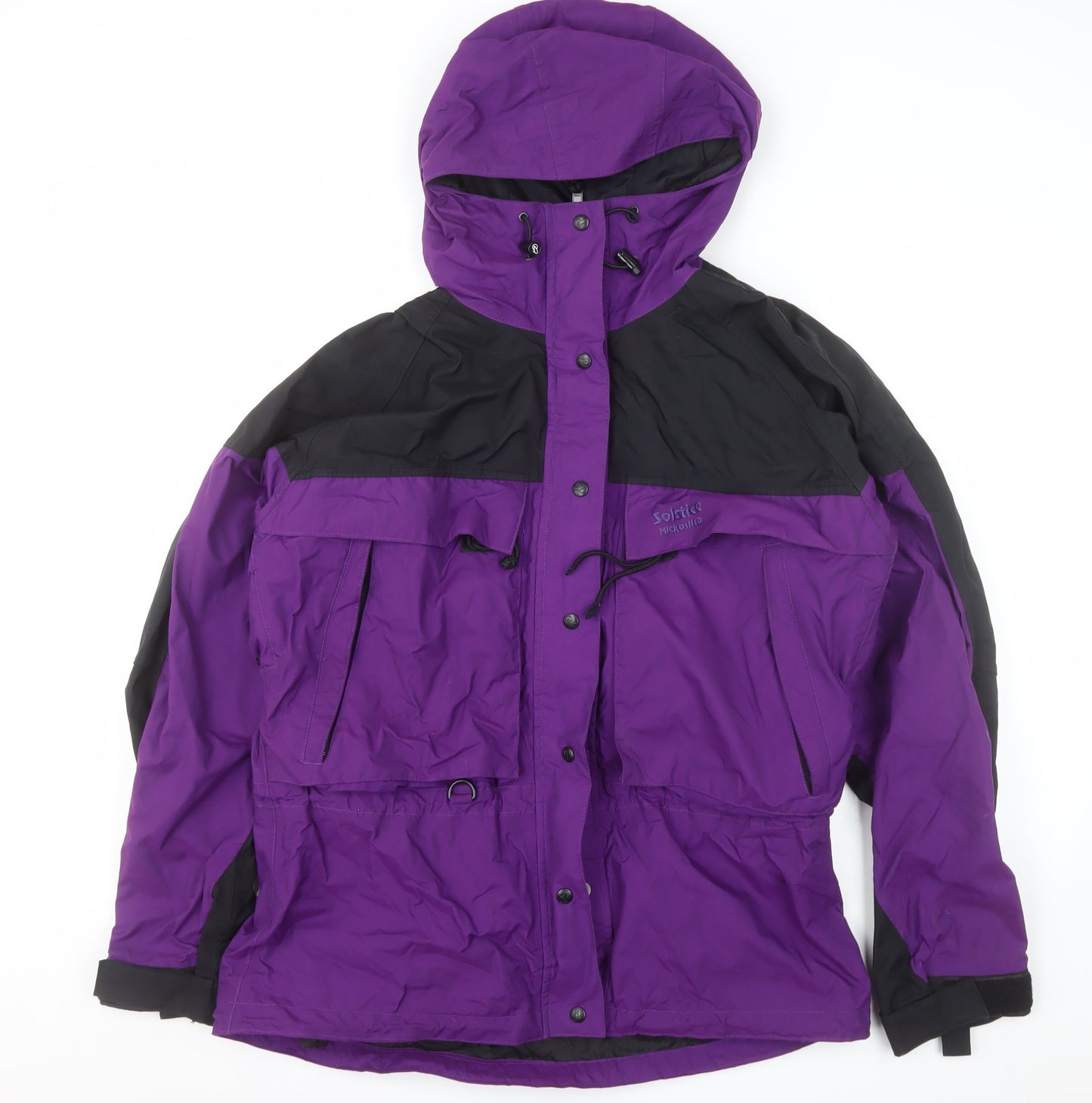Solstice Womens Purple Black Hooded Anorak Jacket L Windproof