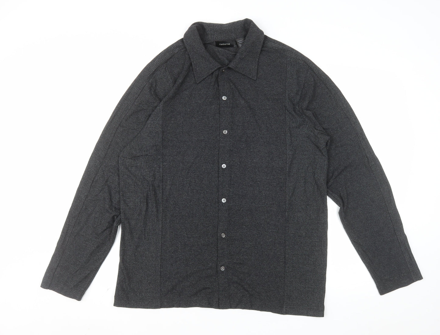 Claiborne Men’s Grey Long Sleeve Slim Fit Button-Up Shirt Size L