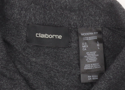 Claiborne Men’s Grey Long Sleeve Slim Fit Button-Up Shirt Size L
