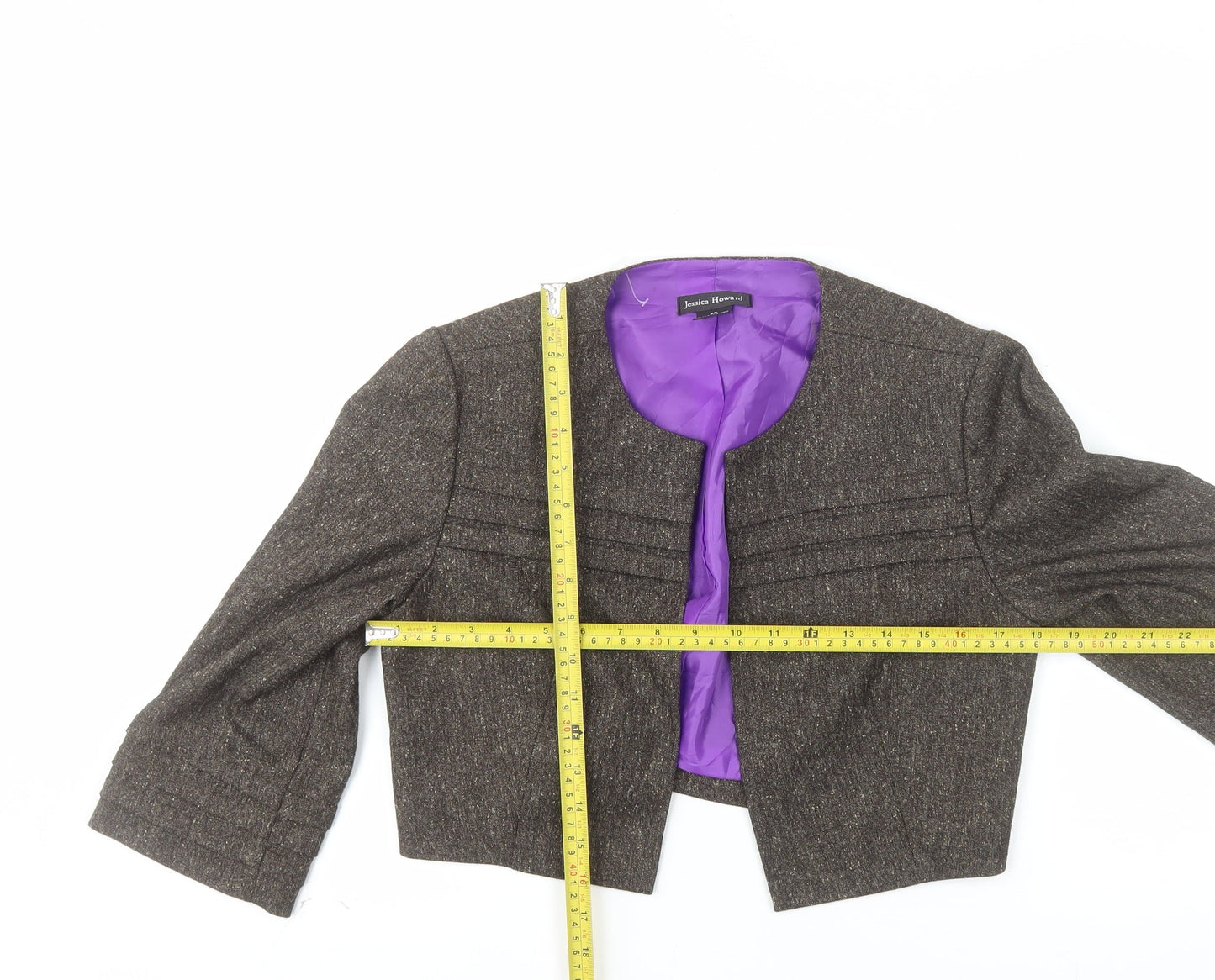 Jessica Howard Women Brown 6 Petite Tweed Cropped Suit Jacket