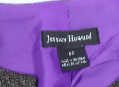 Jessica Howard Women Brown 6 Petite Tweed Cropped Suit Jacket