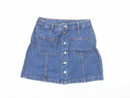H&M Divided Women’s Blue Denim A-Line Button Skirt Size 12