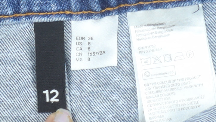 H&M Divided Women’s Blue Denim A-Line Button Skirt Size 12