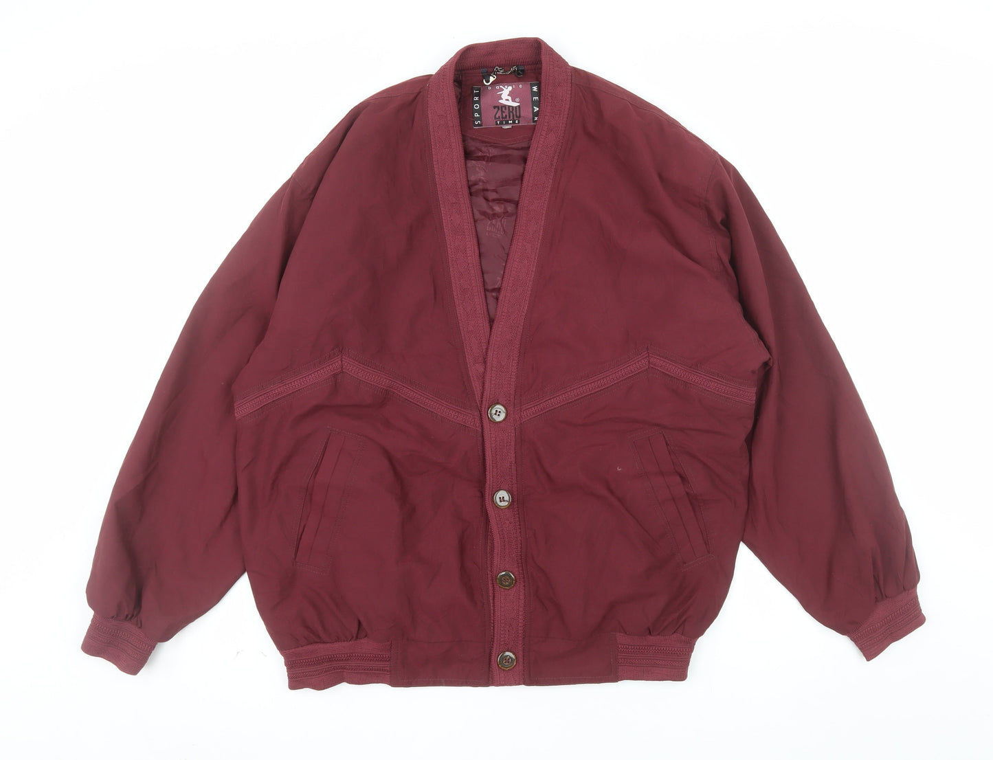 Zero Time Men's Red Bomber Jacket M Shawl Collar Lined Vintage Style
