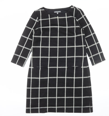 Laura Ashley Womens Black Check Shift Dress Size 12 3/4 Sleeve Knit