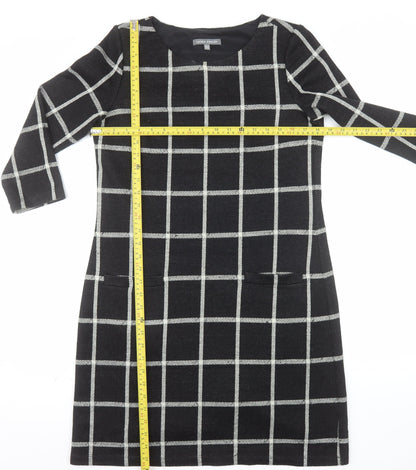 Laura Ashley Womens Black Check Shift Dress Size 12 3/4 Sleeve Knit