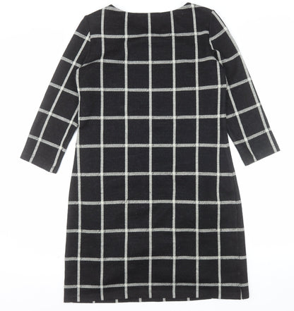 Laura Ashley Womens Black Check Shift Dress Size 12 3/4 Sleeve Knit