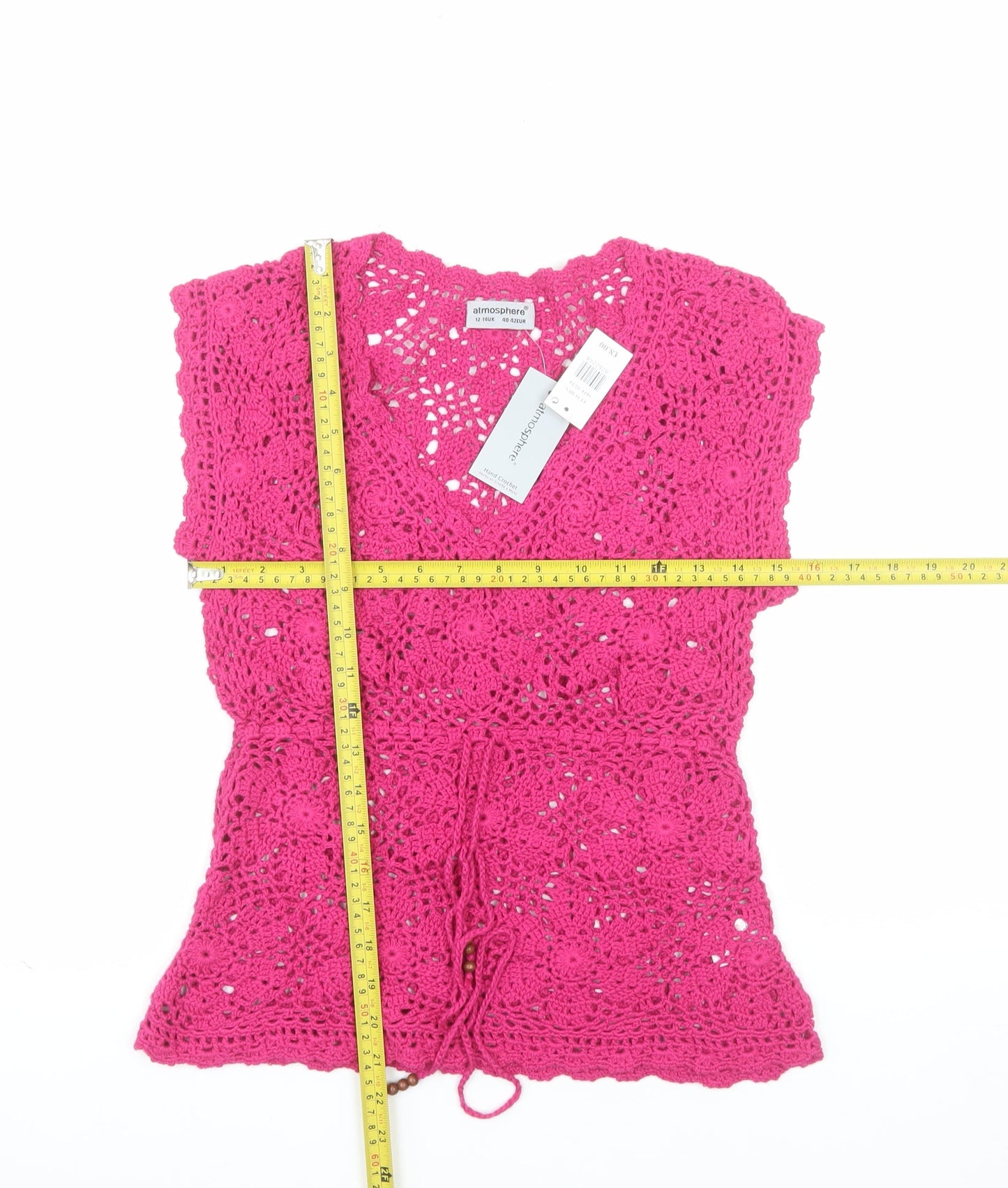 Atmosphere Women’s Pink Crochet Sleeveless V-Neck Tunic Jumper Size 12-14