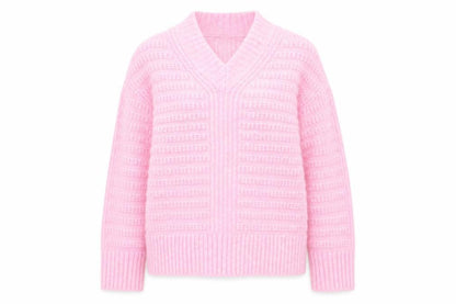 Next Women Pink V-Neck Chunky Knit Pullover Jumper XS