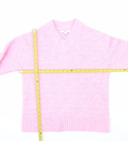 Next Women Pink V-Neck Chunky Knit Pullover Jumper XS