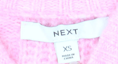 Next Women Pink V-Neck Chunky Knit Pullover Jumper XS