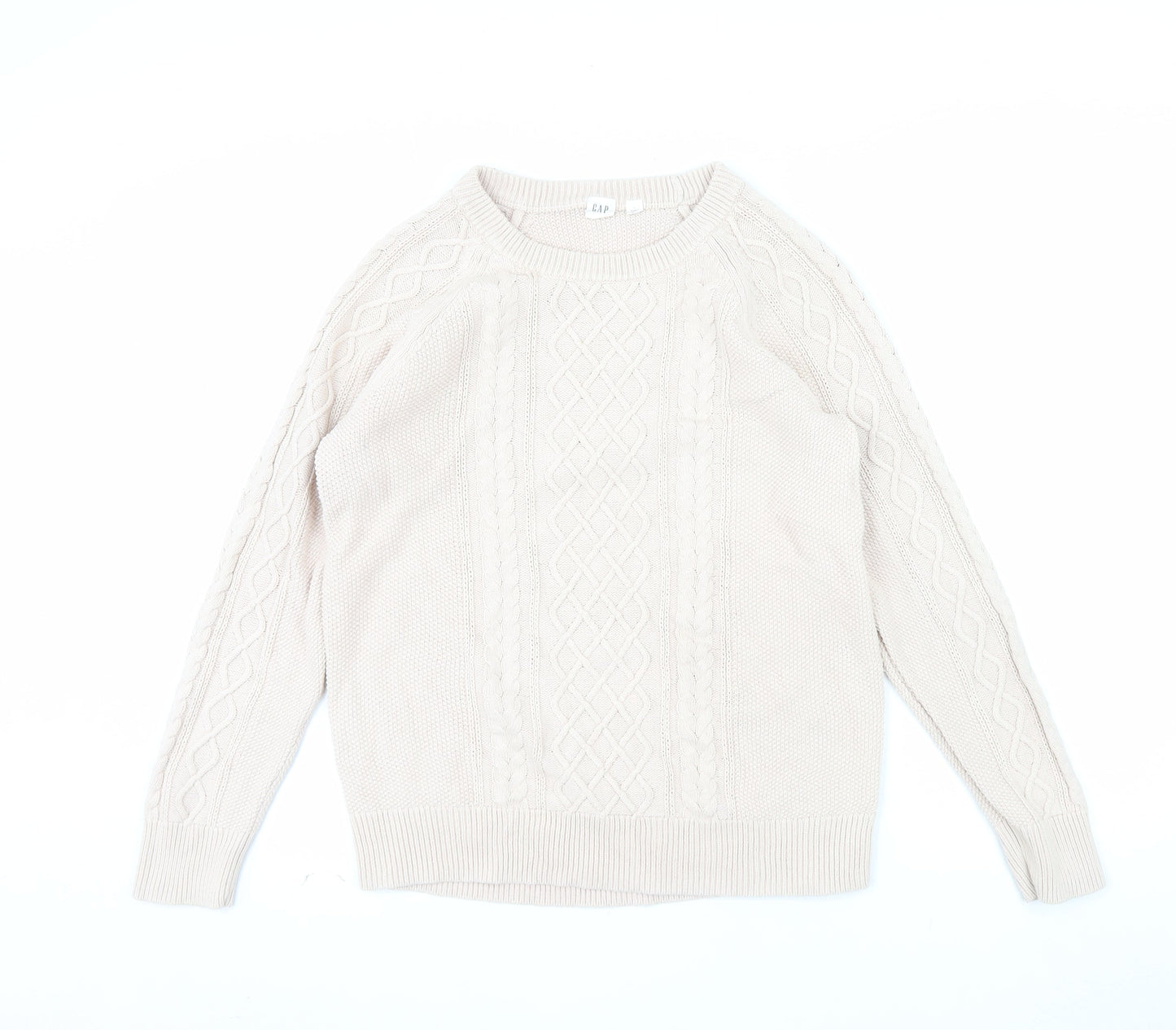 GAP Women’s Beige Cotton Cable Knit Crew Neck Jumper Size L