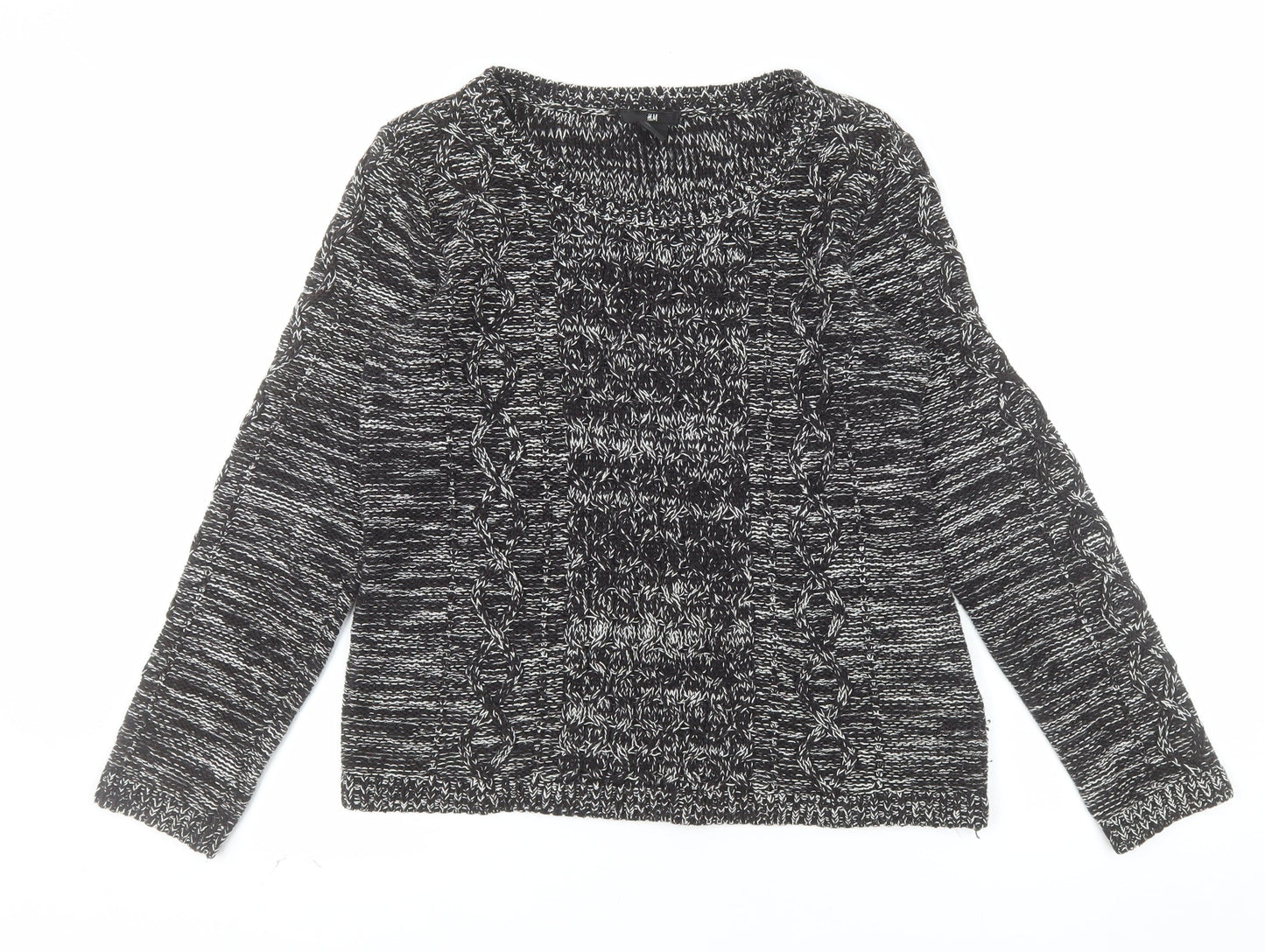 H&M Womens Black Cable-Knit Crew Neck Pullover Jumper Size 12