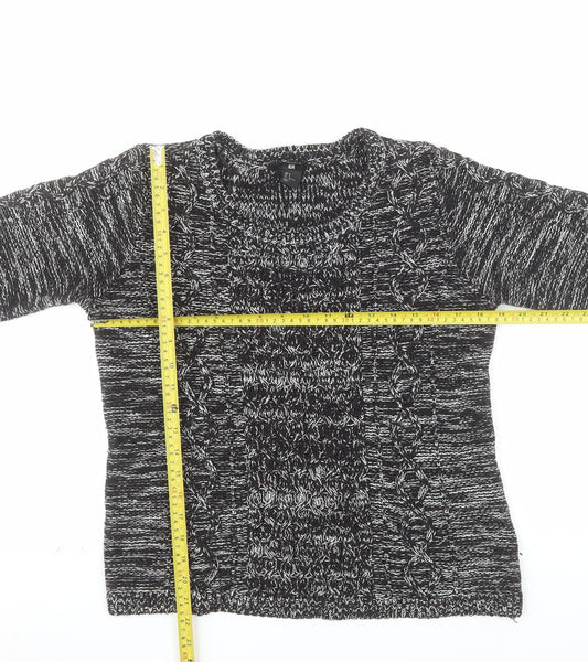 H&M Womens Black Cable-Knit Crew Neck Pullover Jumper Size 12
