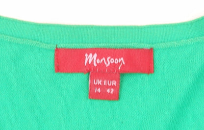 Monsoon Women’s Green Cotton Short Sleeve V-Neck Cardigan Size 14