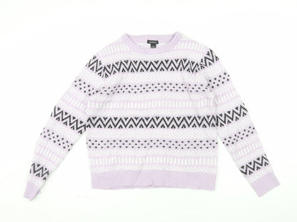 Boohoo Womens Purple Fair Isle Crew Neck Knit Jumper Size L