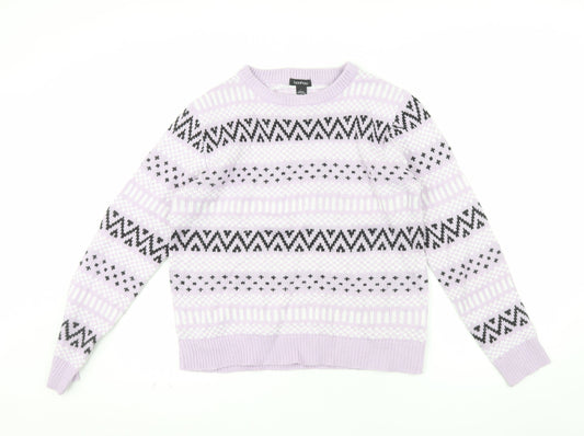 Boohoo Womens Purple Fair Isle Crew Neck Knit Jumper Size L