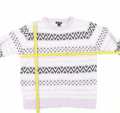 Boohoo Womens Purple Fair Isle Crew Neck Knit Jumper Size L