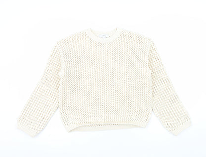 Marks and Spencer Women's Beige Open Knit Cotton Jumper Size S