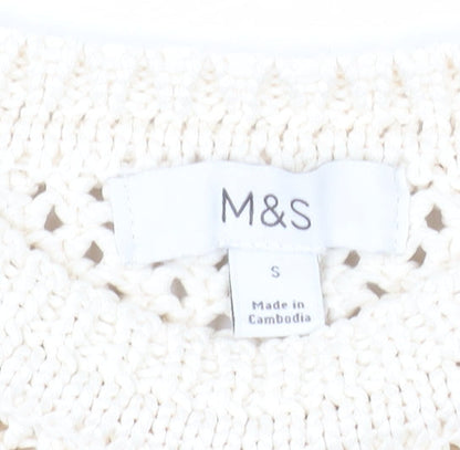 Marks and Spencer Women's Beige Open Knit Cotton Jumper Size S