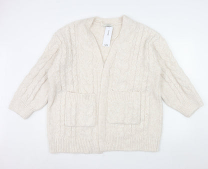 George Womens Ivory Cable Knit Long Sleeve Cardigan M 12-14