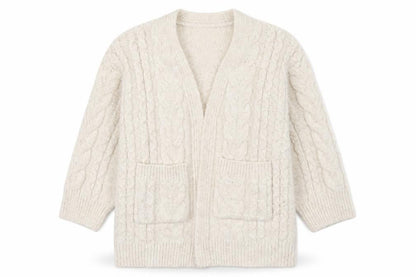 George Womens Ivory Cable Knit Long Sleeve Cardigan M 12-14