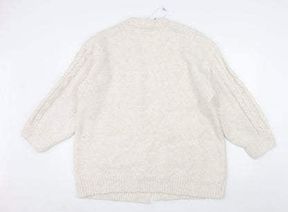 George Womens Ivory Cable Knit Long Sleeve Cardigan M 12-14