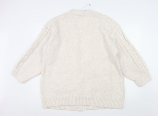 George Womens Ivory Cable Knit Long Sleeve Cardigan M 12-14