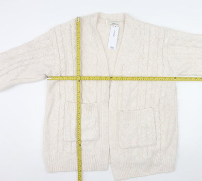 George Womens Ivory Cable Knit Long Sleeve Cardigan M 12-14