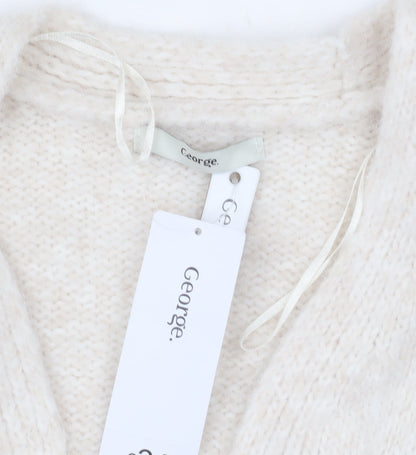 George Womens Ivory Cable Knit Long Sleeve Cardigan M 12-14