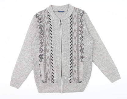 Tootal Men's Grey Geometric Full Zip Knit Jumper L