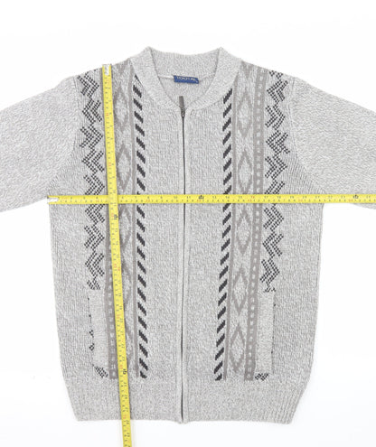 Tootal Men's Grey Geometric Full Zip Knit Jumper L