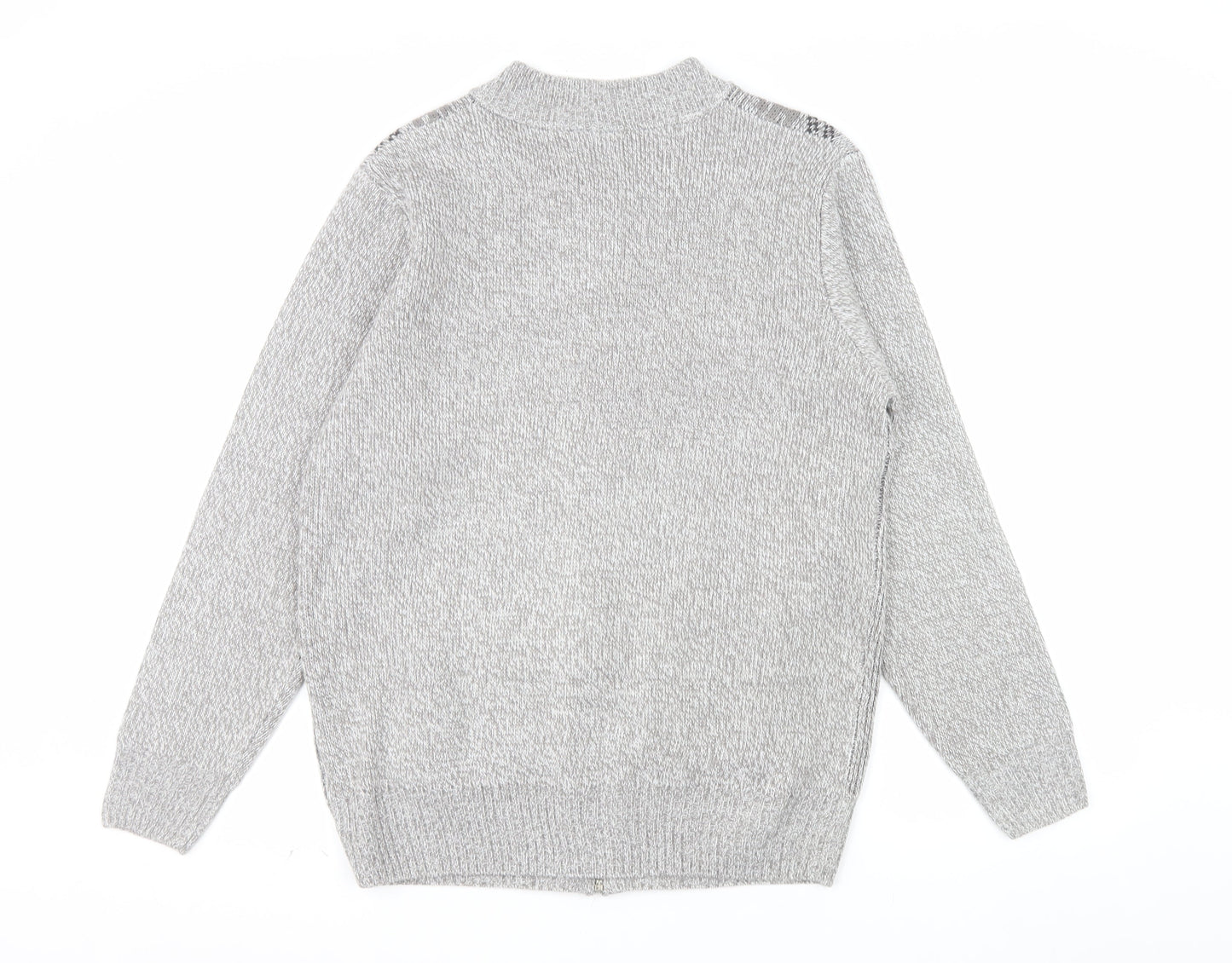 Tootal Men's Grey Geometric Full Zip Knit Jumper L