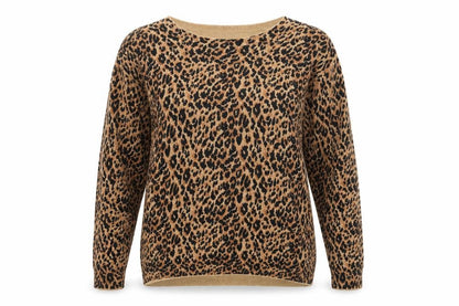 Warehouse Womens Brown Leopard Print Cotton Blend Jumper Size 14