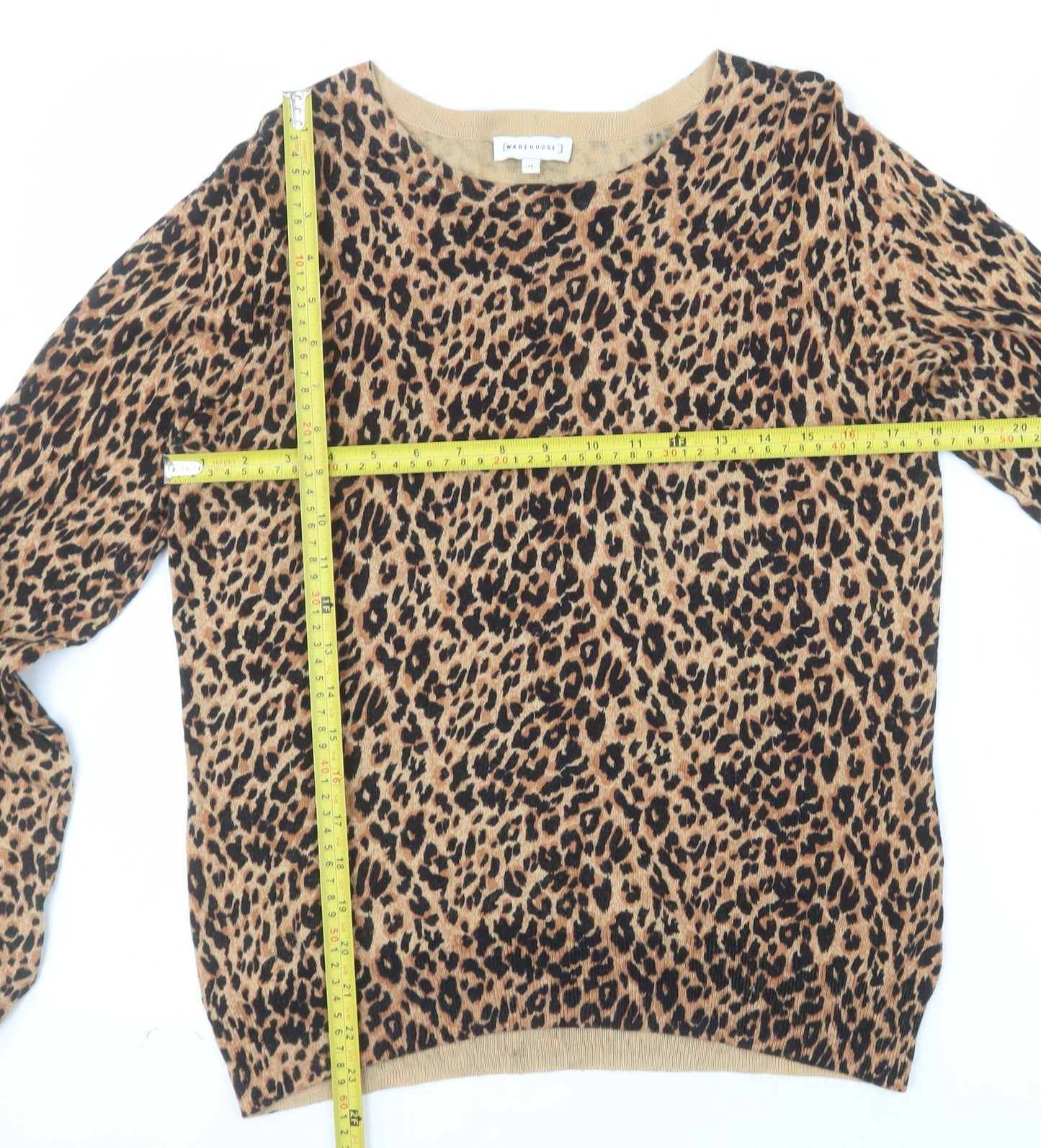 Warehouse Womens Brown Leopard Print Cotton Blend Jumper Size 14