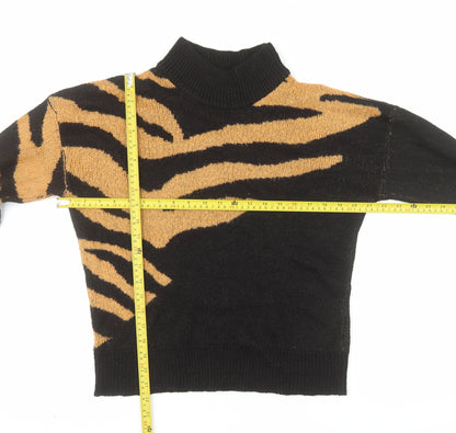 Brave Soul Women's Black Animal Print Roll Neck Acrylic Jumper M