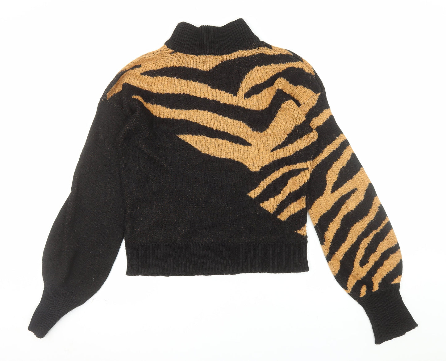 Brave Soul Women's Black Animal Print Roll Neck Acrylic Jumper M