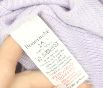 Bonmarché Women’s Purple Mock Neck Acrylic Jumper Size 16