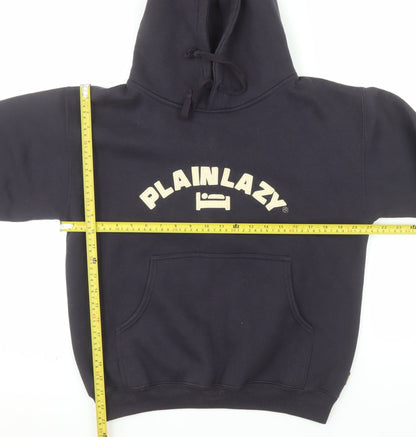 Plain Lazy Mens Black Pullover Hoodie S Graphic Logo Cotton Blend
