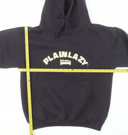 Plain Lazy Mens Black Pullover Hoodie S Graphic Logo Cotton Blend