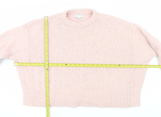 Topshop Women Pink Chunky Knit Crew Neck Jumper Size M