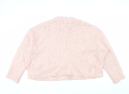Topshop Women Pink Chunky Knit Crew Neck Jumper Size M